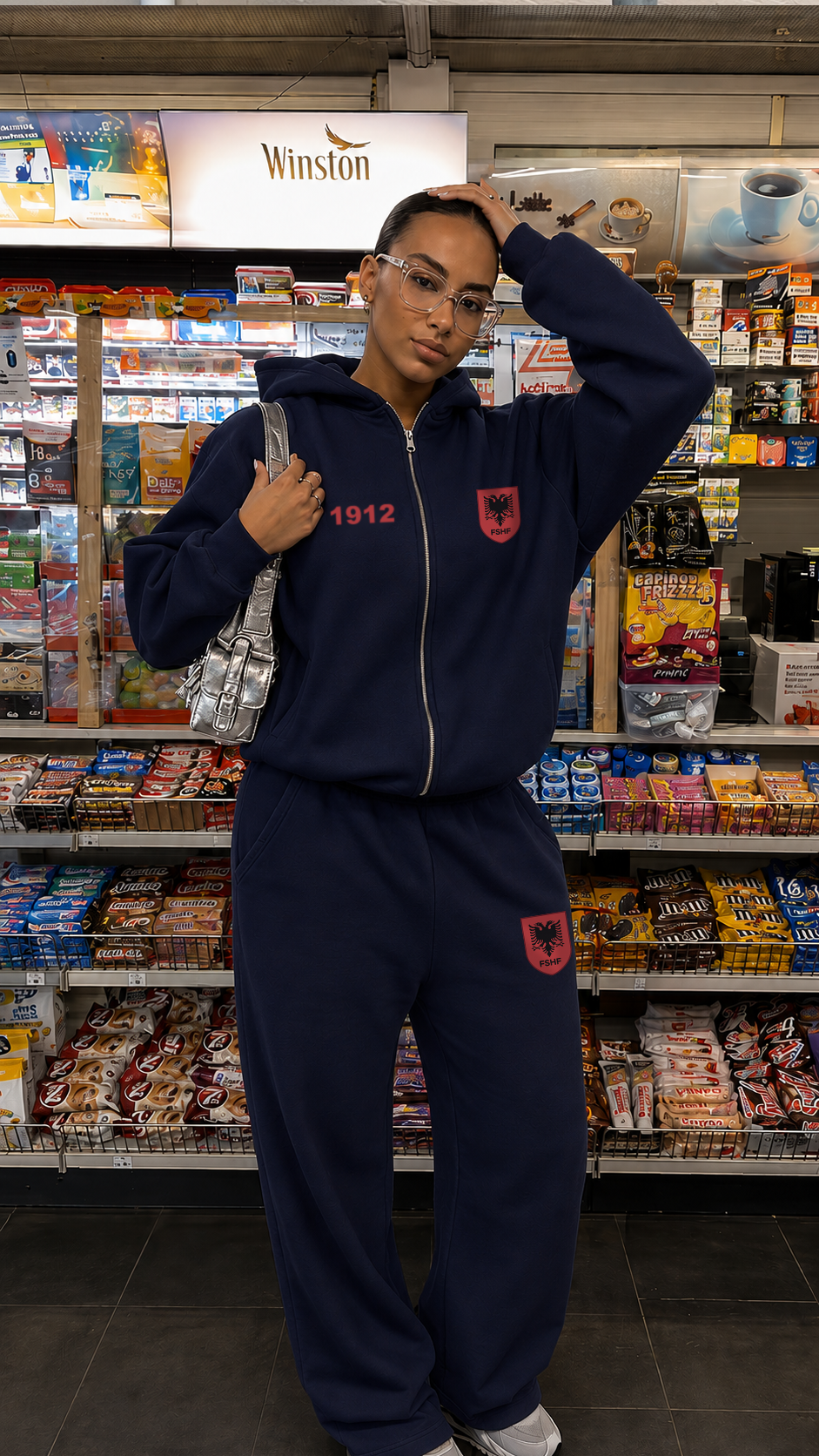 Albania Oversized Zip Hoodie Navy