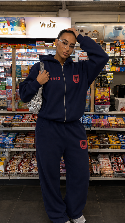 Albania Oversized Zip Hoodie Navy