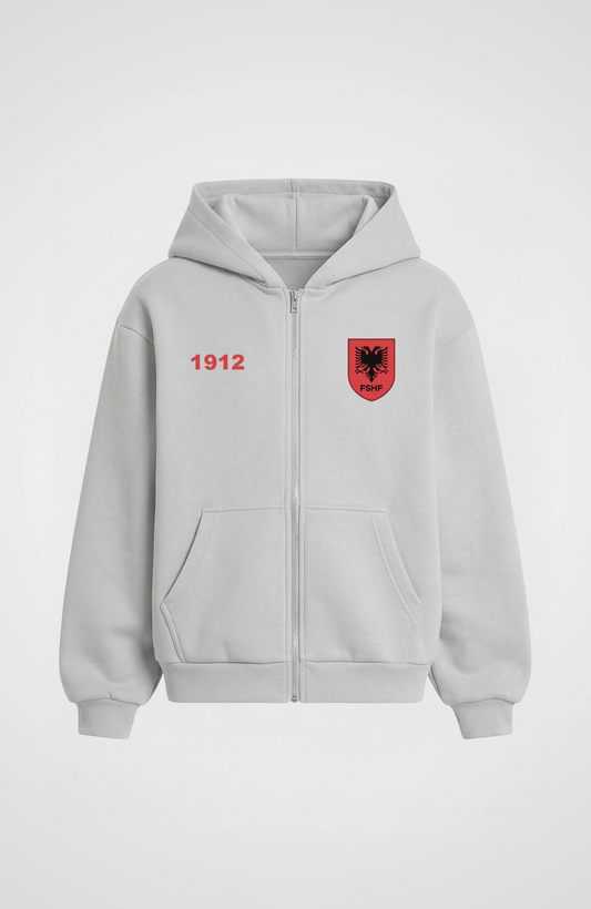 Albania Oversized Zip Hoodie Stone Grey
