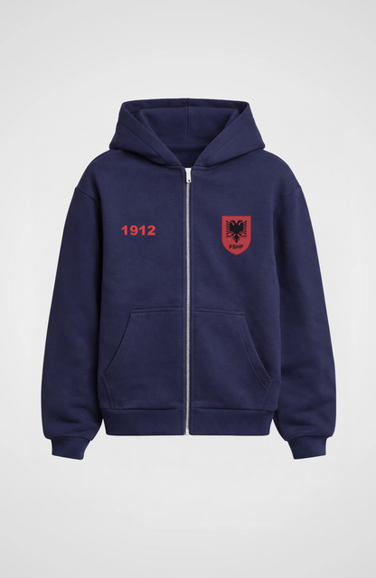 Albania Oversized Zip Hoodie Navy